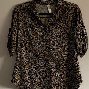 Per Seption Petite Women's PXL Floral Short Sleeve Blouse V-Neck Multicolorn